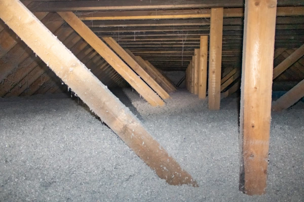 A loft space after cellulose spray pumping