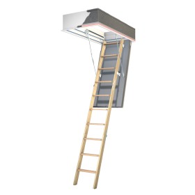 Wellhöfer Passive House GutHoltz Attic Hatch with wooden stair ladder