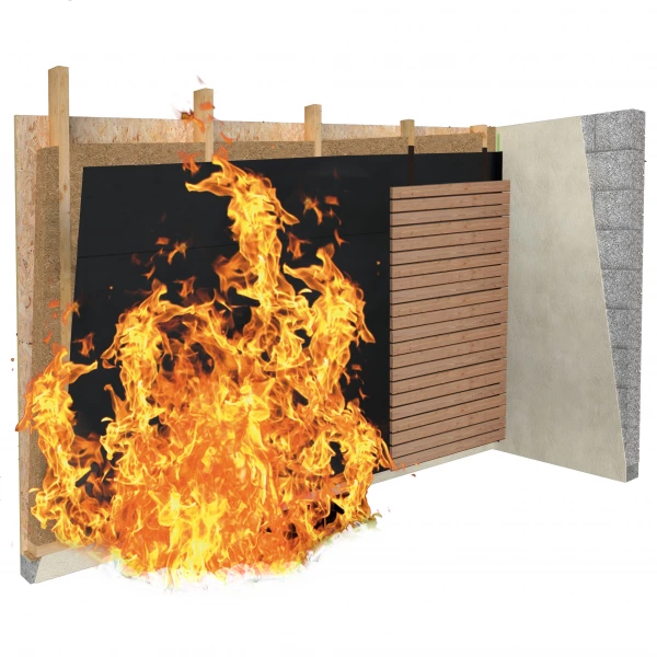 Solitex Fronta Quattro FB fire membrane behind open jointed cladding