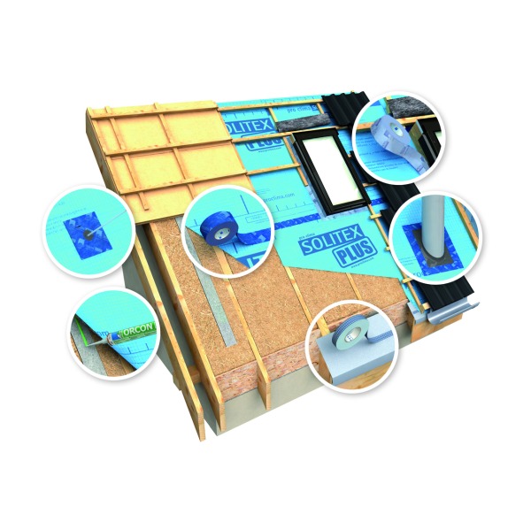 Roof cross section showing airtight membranes.