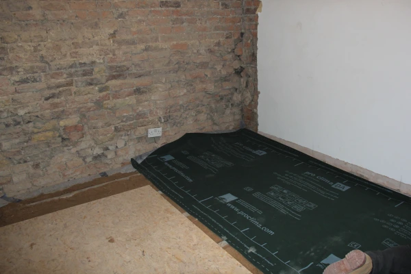 Pro Clima DA airtight membrane installed over natural insulation