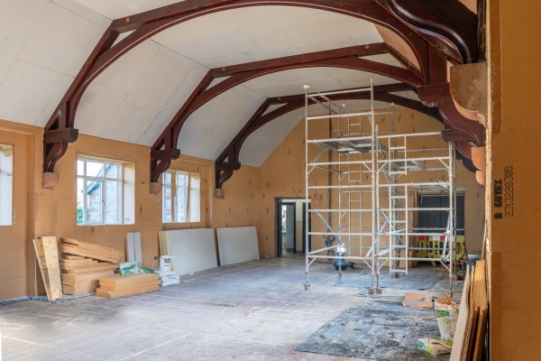 Gutex Thermoroom internal wall insulation boards used in the refurbishment of a parish hall