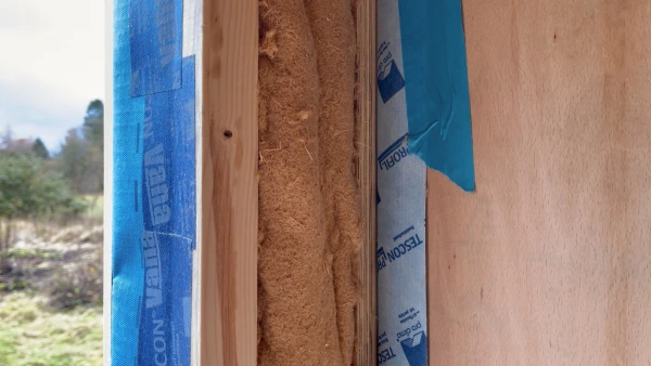 The internal plywood finish, with taping at the junctions.