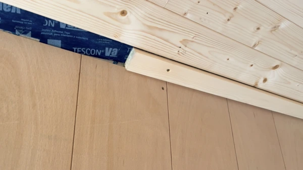 Tongue and groove boards placed on top of Pro Clima Intello Plus.