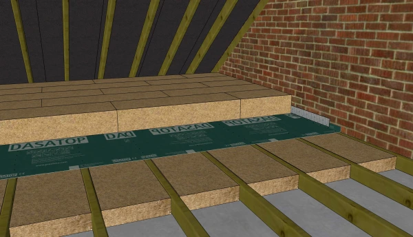 Fig. 11. Dasatop installed flat across joists with two thirds of the insulation above it