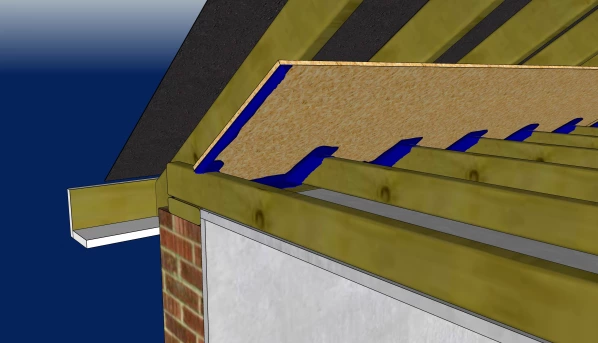 Fig. 12. A timber board installed against rafters to simplify airtight sealing at the eaves