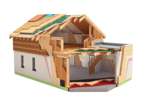 Timber frame house using Gutex wood fibre insulation products on the walls and roof