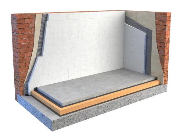 The wider edge of the Tapered Board fitted to the corner junction while the narrow edge tapers outwards