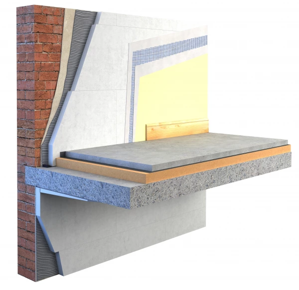 Tapered Calsitherm Board at the junction of a ceiling and concrete floor