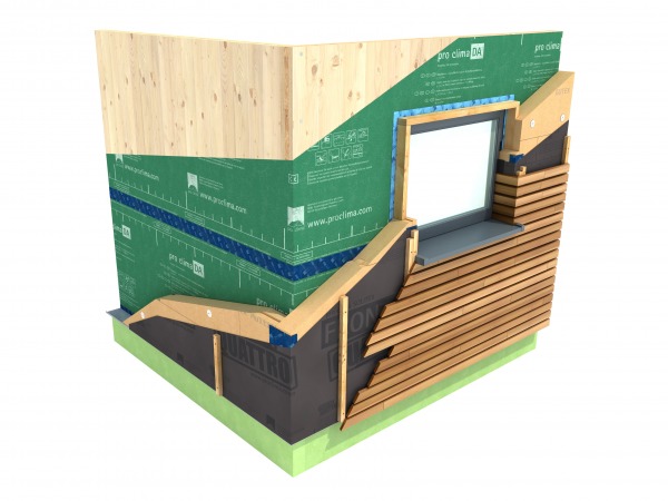 Multitherm used on a CLT frame between Pro Clima DA and Quattro membranes