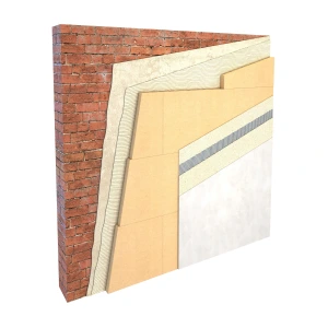 Gutex Thermoroom complete system including adhesive and finish to solid brick wall