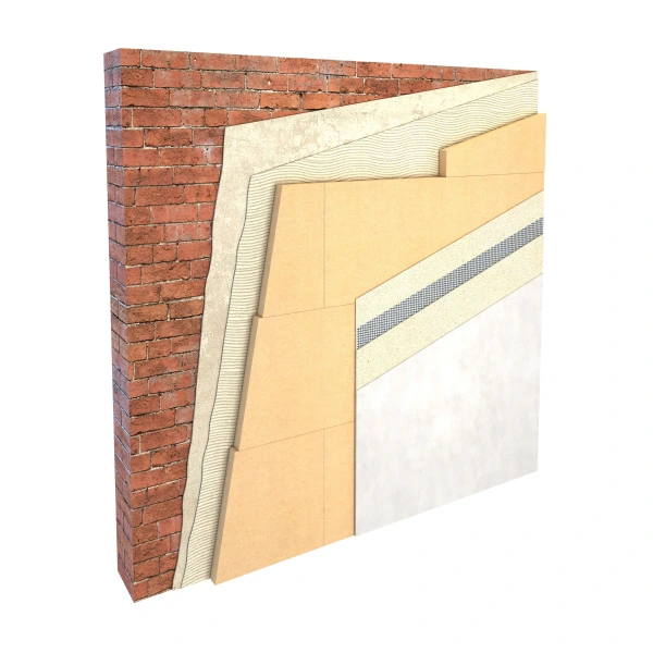 Gutex Thermoroom complete system including adhesive and finish to solid brick wall