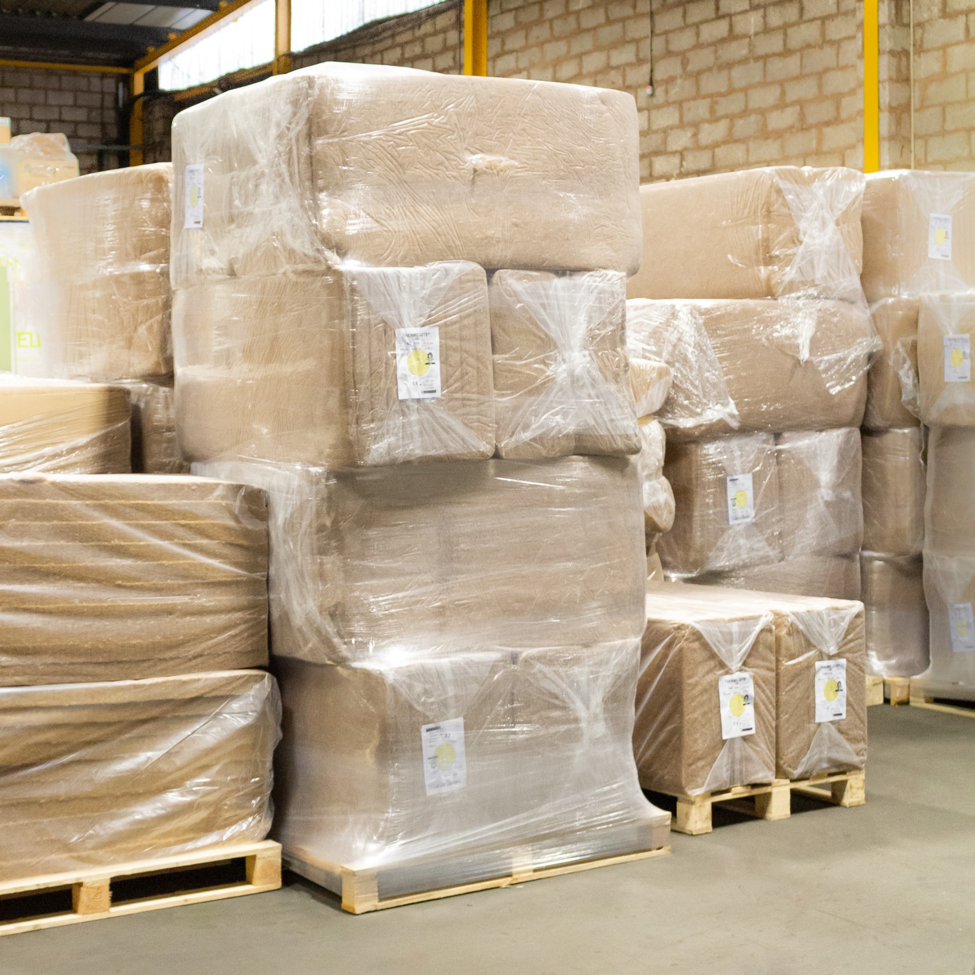 A typical pallet containing 8 packs of Thermo Hemp Combi Jute (pallet dimensions: 1.2m x 1.2m x 2.4m)