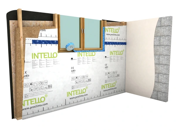 Tescon Profil sealing window to Intello Plus on a timber frame wall