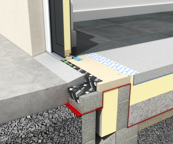 Waterproof connection at door threshold
