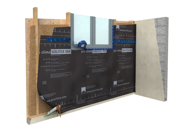 Orcon F sealing Solitex Fronta WA membrane to plinth