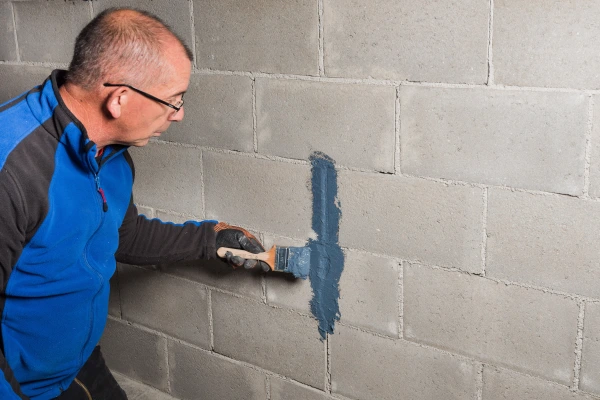 The gap in the blockwork being painted over with Visconn Fibre
