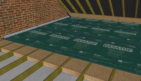 Fig. 1. Dasatop installed flat over joists and sealed to a board at the eaves.