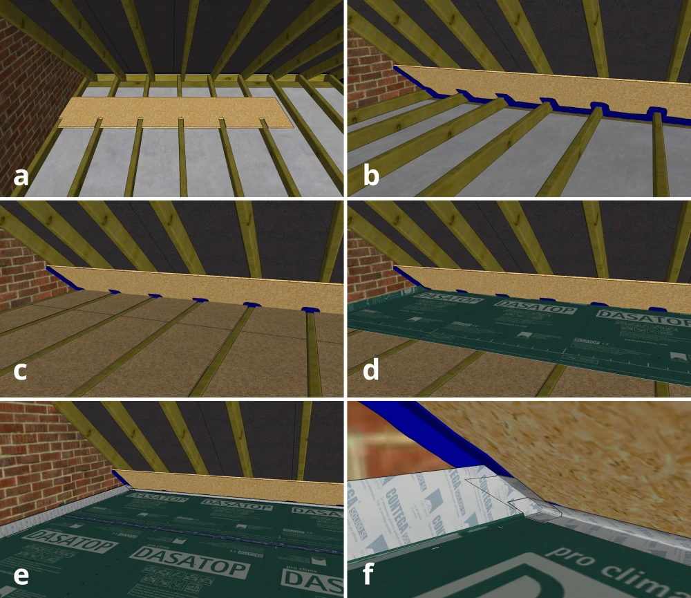 Fig. 2. Installation of a board at the eaves to simplify the sealing of membrane to the loft perimeter.