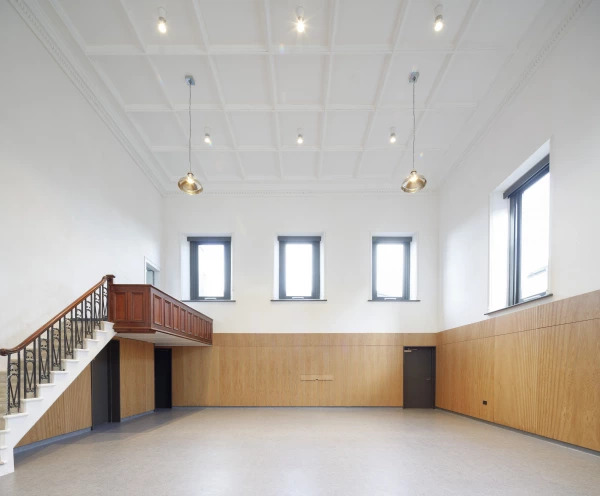 Internal shot of Bailieborough courthouse displaying balcony and staircase