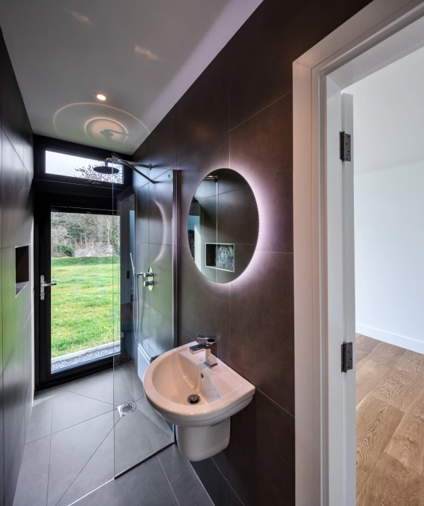 Finished bathroom in Passive House with natural lighting