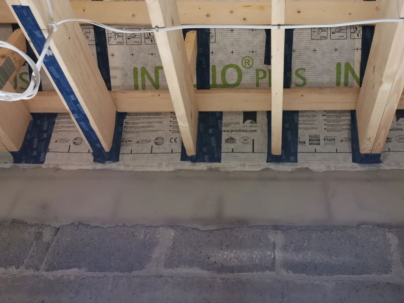 Pro Clima Tescon Vana multi-purpose airtight adhesive tape sealing penetrations through the airtight membrane