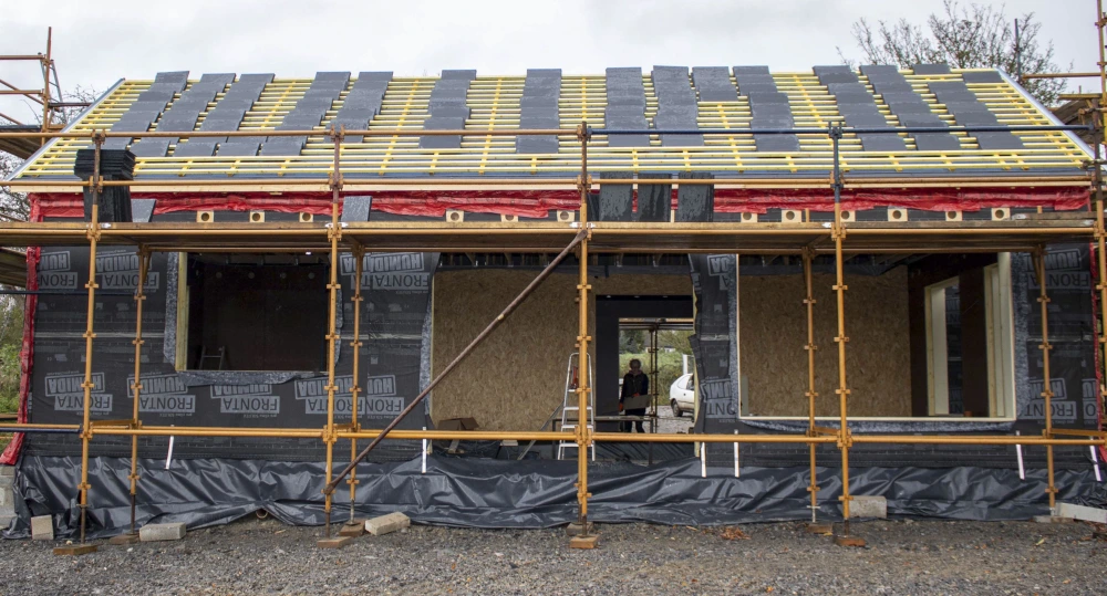 Solitex Fronta Humida breather membrane on a timber frame before cladding is added