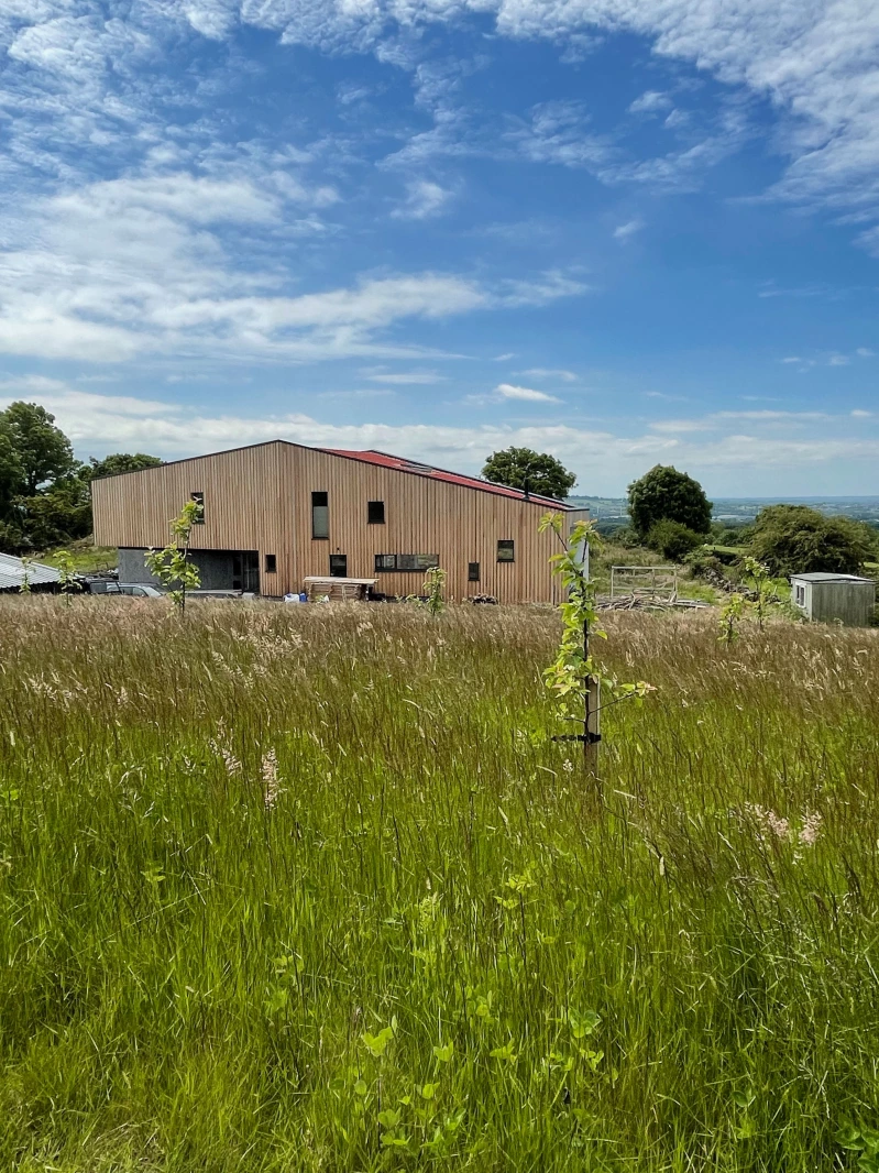 Elevation of Knockboy barn passive house from a distance