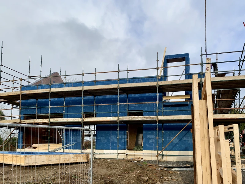 Elevation view of Silver Bark Passive House before cladding is added